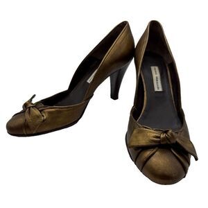 Pedro Miralles Womens Bronze Bow Rounded Toe Heels Pumps Shoes‎ Size 9
